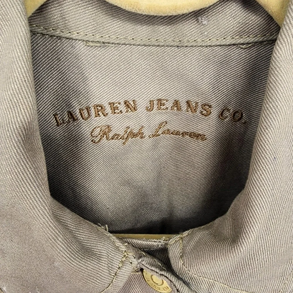 Ralph Lauren Metallic Denim Jacket Womens Size M Tan Gold Button Utility Stretch - Picture 3 of 10